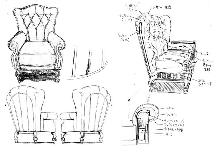 パラフィリア～人間椅子奇譚～」の設定画。 - 先輩の椅子として