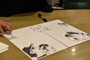 「くまモン頑張れ絵」は作家たちによるライブドローイングで完成した。