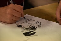 真島ヒロのライブドローイングの様子。