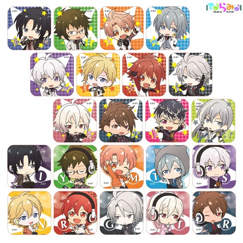 全22種の「きゃらみゅトレーディングミニスクエア缶バッジ」。