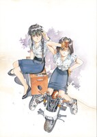 「藤島康介デビュー30周年記念自選画集 僕と彼女と乗り物と。」の収録イラスト。