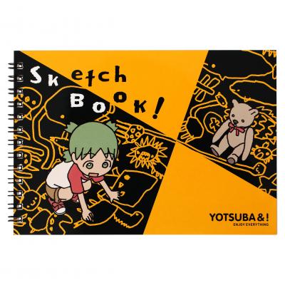 「スケッチブック／よつば（マルマン）」。シンプルな2色の表紙によつばがラクガキをする楽しいデザインになっている。