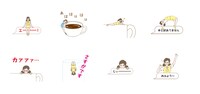 LINEスタンプ「OL人形～ちょこまか動く編～」のサンプル。