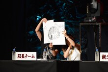 「おはぎマン」というお題に対し、息ピッタリな回答をしてみせた花江夏樹と潘めぐみ。