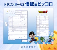 悟飯とピッコロのイラストがあしらわれたオリジナルの出生届。