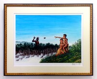 諸星大二郎グッズ　額装付き版画（直筆サイン入り）「カウナギとナミテ」