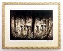 諸星大二郎グッズ　額装付き版画（直筆サイン入り）「鳥が森に帰る時」