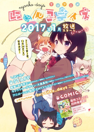 月刊コミックキューン12月号に掲載されている、テレビアニメ「にゃんこデイズ」の情報ページ。