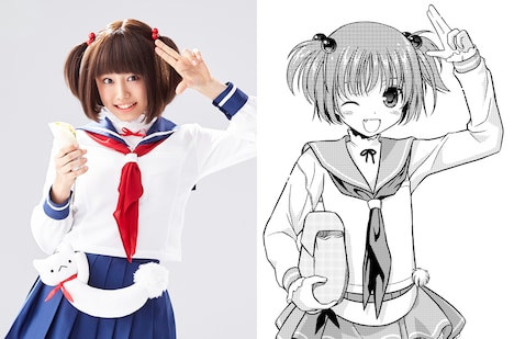 左から廣田あいか（私立恵比寿中学）演じる片岡優希、原作の片岡優希。