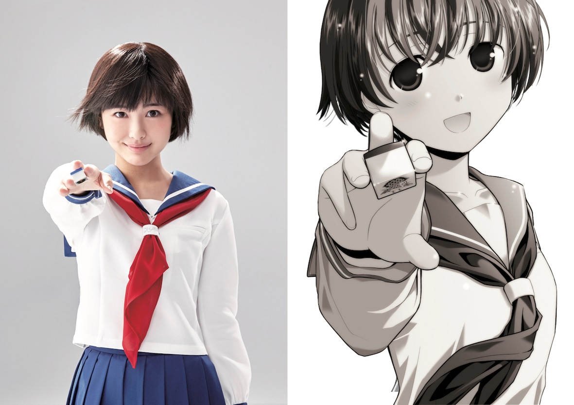 左から宮永咲を演じる浜辺美波、原作の宮永咲。