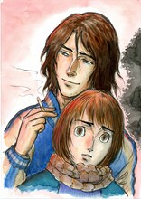 武富健治による「火花」予告カット。