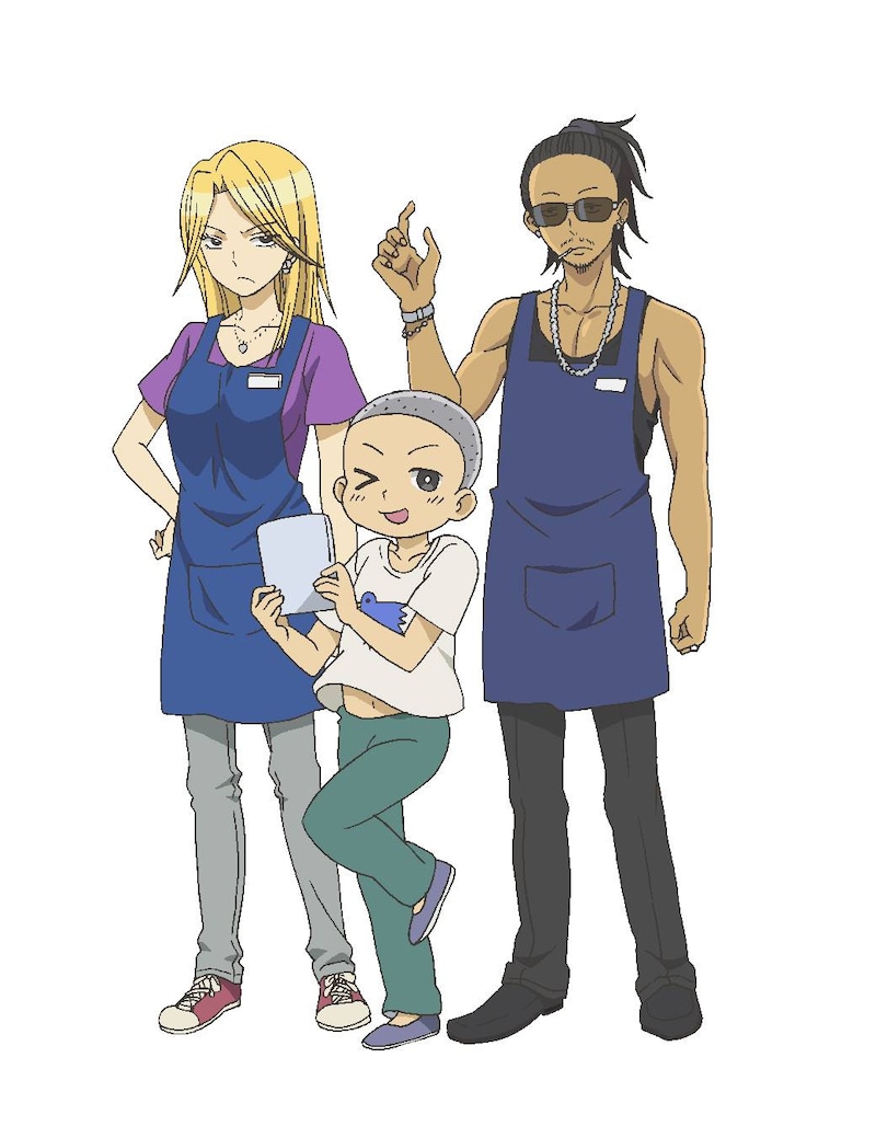 アニメ「中古ビデオ屋の女店員 X」の登場キャラクター。左から坂田千明（CV:M・A・O）いなり（CV:種崎敦美）、清原（CV:伊丸岡篤）。