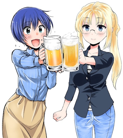 「お酒は夫婦になってから」と「たくのみ。」のコラボイラスト。