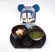 「弱虫ペダルカフェ」で提供される「巻ちゃん！ようこそ東堂庵へ！ これがおすすめのぜんざいセットだ！」。