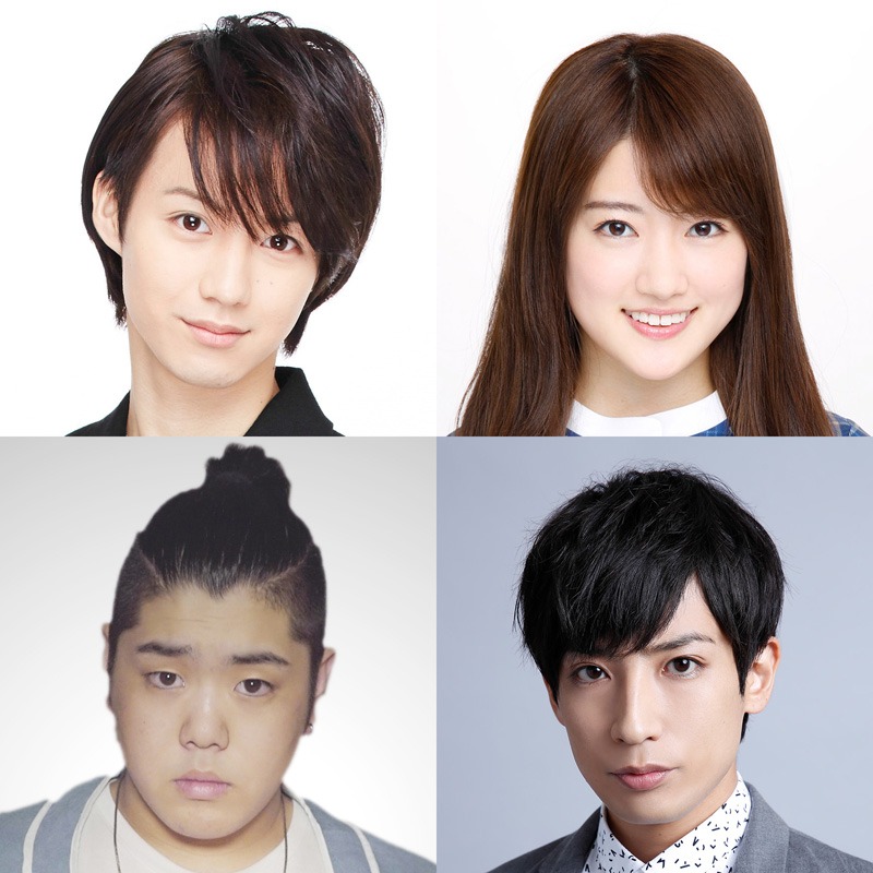 ニュース記事ランキング1位より、左上から時計回りに、小越勇輝（のび太役）、樋口日奈（しずかちゃん役）、陳内将（スネ夫役）、皇希（ジャイアン役）。