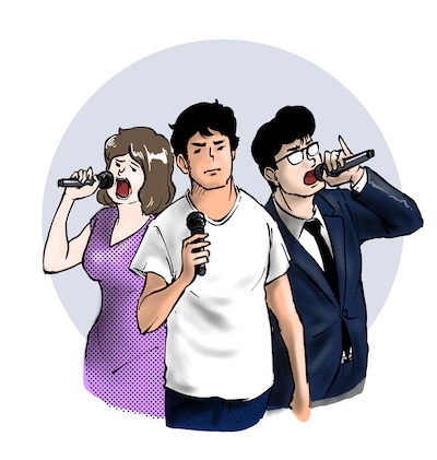 「カラオケ流星群」のイラスト。