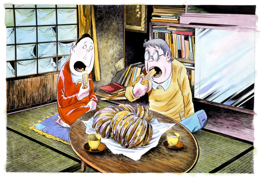 「バナナを食べる水木夫妻」 1989年 (c)水木プロダクション