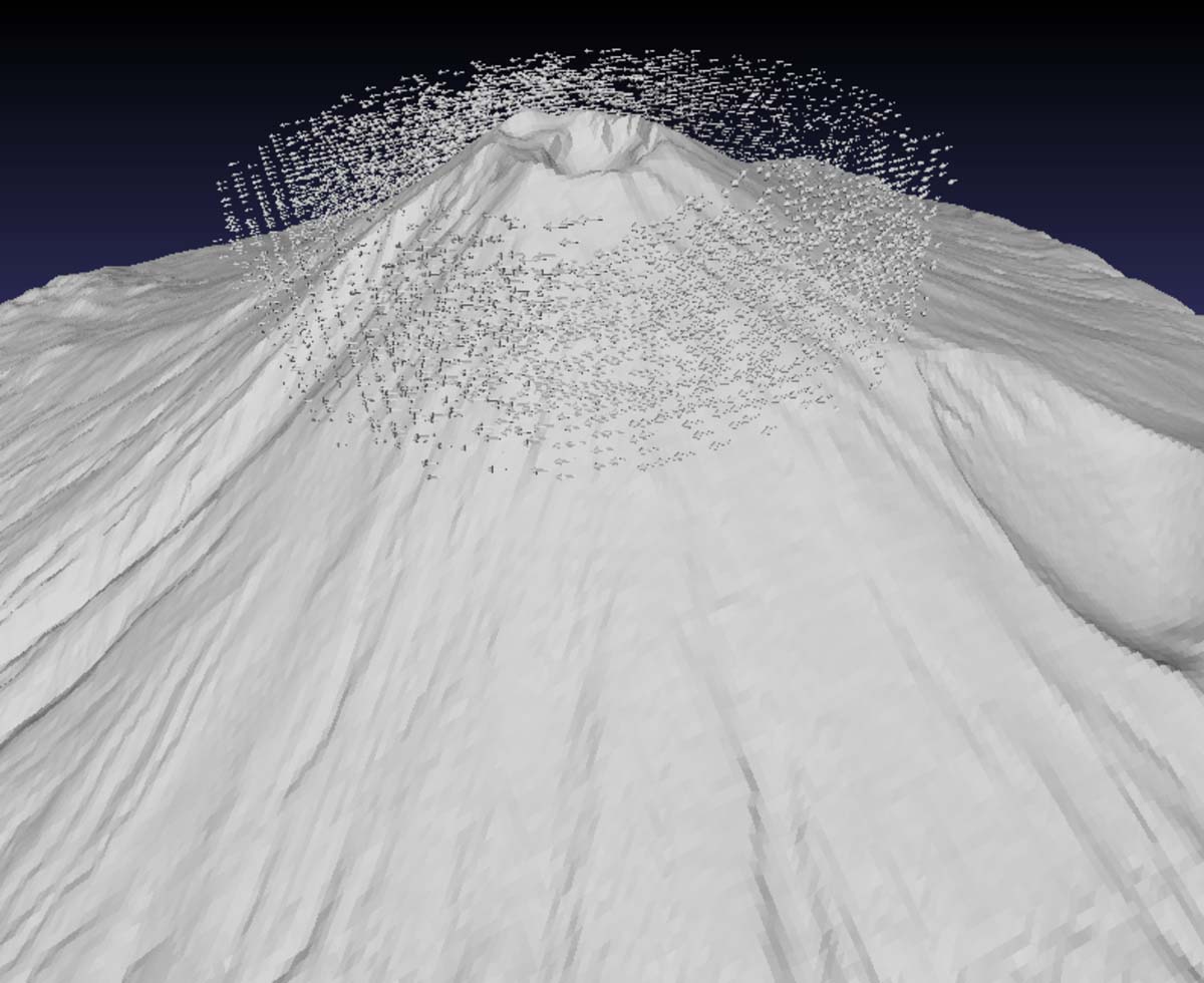 古賀良太「富士山 with ベクトル層流」、 iPad、 STLデータ、 透明樹脂、 3Dプリント（実際の展示物の一部）