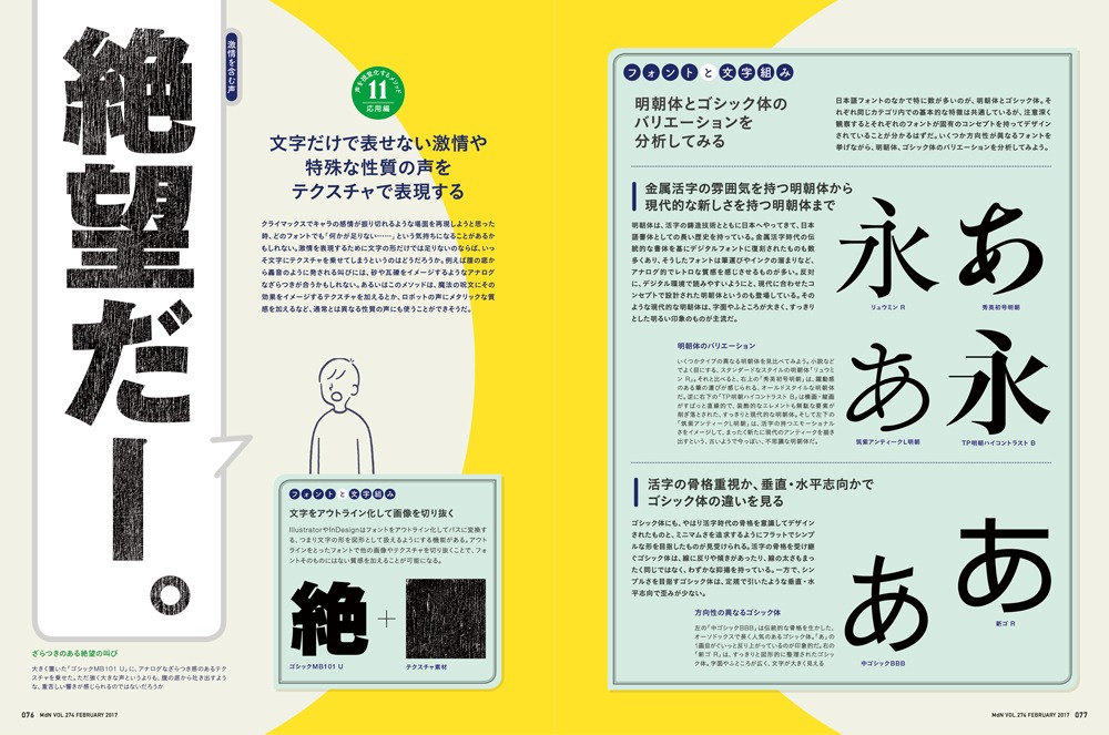 特集「キャラの声をフォントで表現する方法」より。