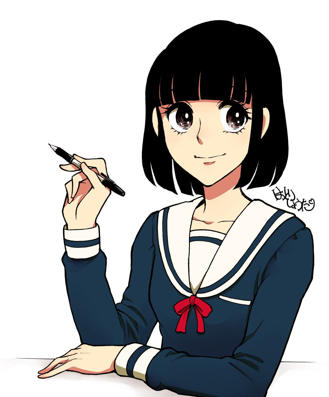 ニュース記事ランキング5位より、服部昇大が描いた「日ペンの美子ちゃん」。