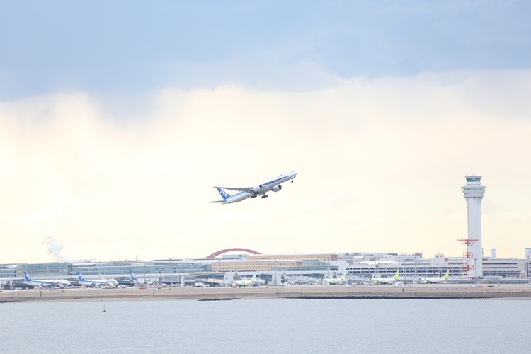 船内からは東京湾の景色が一望でき、タイミングがよければ羽田空港の飛行機が離着陸する姿を観ることができる。