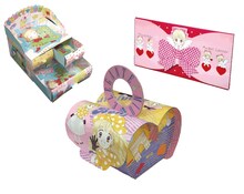 左から「矢沢あいの翠ちゃんファンシーボックス」（1993年12月号）、「吉住渉の未央ちゃんラブリーバッグ」（1991年6月号）、「水沢めぐみの姫ちゃんエンゼルレターセット」（1991年2月号）。