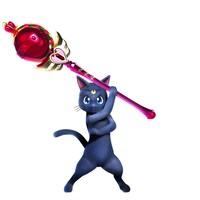 ゲーム「モンスターハンターダブルクロス」とコラボしたなりきりルナシリーズのビジュアル。オトモ武器の「Cムーンネコロッド」とオトモ防具の「なりきりルナ（胴パーツ）」。(c)Naoko Takeuchi