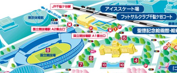 明治神宮外苑アイススケート場の周辺地図。