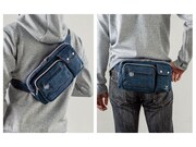 「岡山デニム×海賊同盟 多機能ボディバッグ」モンキー・D・ルフィモデル使用イメージ。