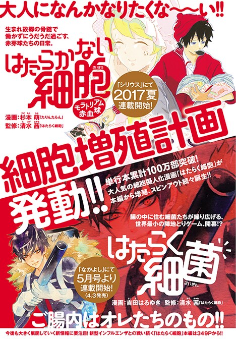 「はたらく細胞」のスピンオフマンガの告知ページ。