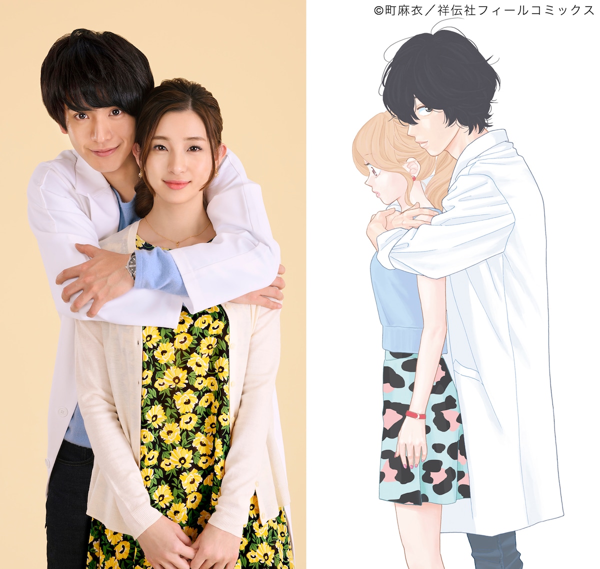 映画「アヤメくんののんびり肉食日誌」のビジュアル（左）と原作イラスト（右）。