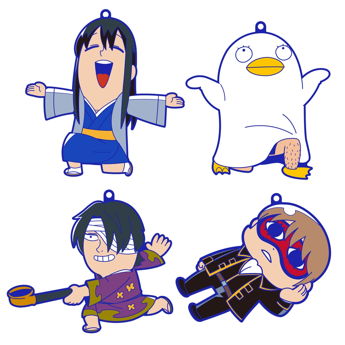「銀魂×大川ぶくぶ 銀魂オシャンティラバーマスコット」左から時計回りで桂、エリザベス、高杉、沖田。