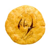 一部メニューの特典として付属する「弁天様のプリント煎餅」。