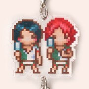 「『弱虫ペダル』待宮栄吉ドットde繋がるバースデー・アクキー＆缶バッジセット」のアクリルキーホルダー。呉南工業高校のメンバーである井尾谷諒も描かれている。