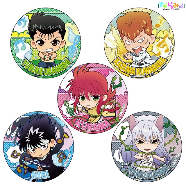 全5種の「きゃらみゅパール紙缶バッジ」。