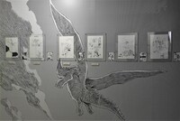 壁一面を使ったダイナミックな展示も。