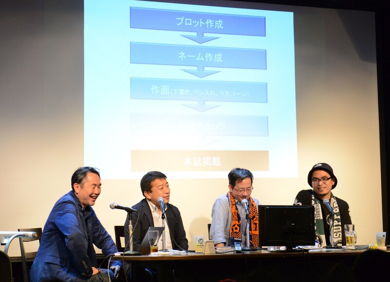 「渋谷で語る『サッカー×マンガ』人気マンガ家たちによる夢のトークセッション」の様子。
