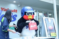 カープグッズをしまうつば九郎。