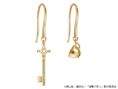 「エレン『地下室の鍵』＆リヴァイ『ティーカップセット』ピアス」イエローゴールド