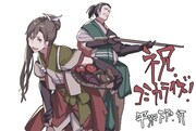 「戦国小町苦労譚」イラスト担当の平沢下戸によるお祝いイラスト。