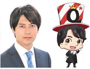 桝太一（左）とクイズマスター（右）。