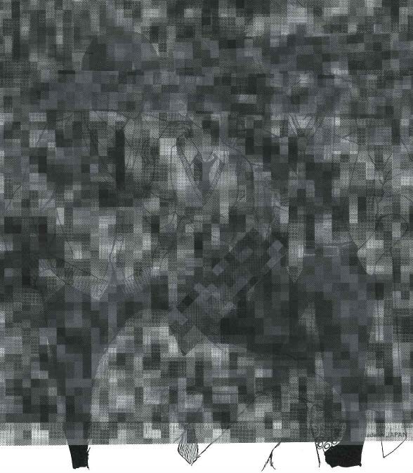 空知英秋による描き下ろしイラスト（モザイク入り）。全容は誌面にて確認しよう。