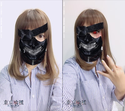 「東京喰種 トーキョーグール」とSNOWのコラボスタンプの使用例。