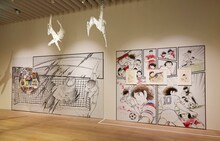 「創刊50周年記念 週刊少年ジャンプ展VOL.1 創刊～1980年代、伝説のはじまり」の様子。(c)高橋陽一／集英社