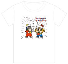 元気に林檎を持つ2人がかわいらしい「HELLO KITTY×ポプテピピック『ハロー応ッTシャツ』」。