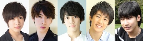 ラブライスのキャスト。左から⽩⽯康介、星乃勇太、⽥村升吾、前川優希、佐野真⽩。