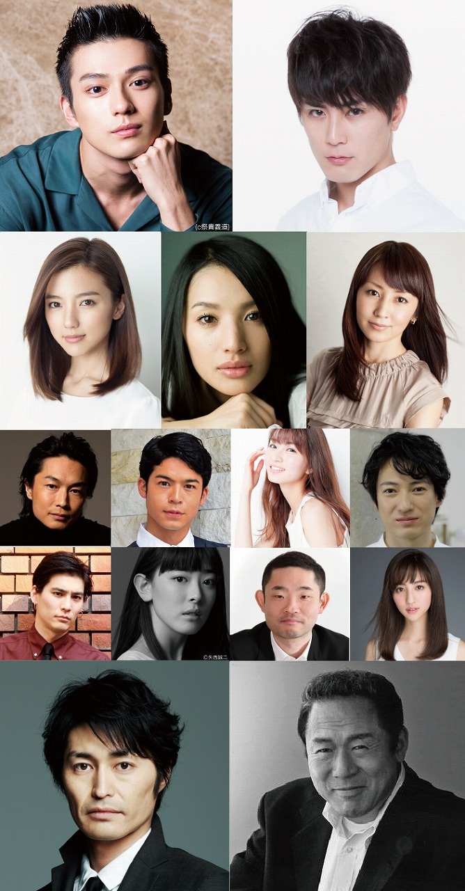 映画「不能犯」のキャスト。上段左から新田真剣佑、間宮祥太朗。2段目左から真野恵里菜、芦名星、矢田亜希子。3段目左からテット・ワダ、菅谷哲也、岡崎紗絵、忍成修吾。4段目左から水上剣星、水上京香、今野浩喜、堀田茜。5段目左から安田顕、小林稔侍。