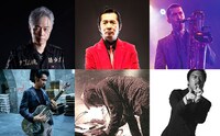 上段左から、作詞を担当した大槻ケンヂ（筋肉少女帯、特撮）、増子直純（怒髪天）、谷中敦（東京スカパラダイスオーケストラ）。下段左から、作曲を担当した田島貴男（ORIGINAL LOVE）、奥野真哉（ソウル・フラワー・ユニオン）、トータス松本（ウルフルズ）。