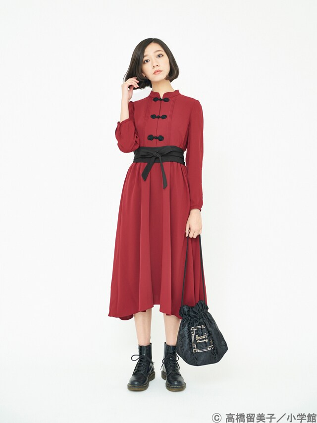 「らんま1/2 早乙女乱馬イメージワンピース」ボルドーの着用イメージ。