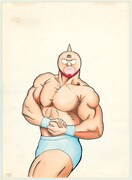 後期展示原画より、「キン肉マン」週刊少年ジャンプ1985年第6号中面扉絵用カラーイラスト。(c)ゆでたまご／集英社